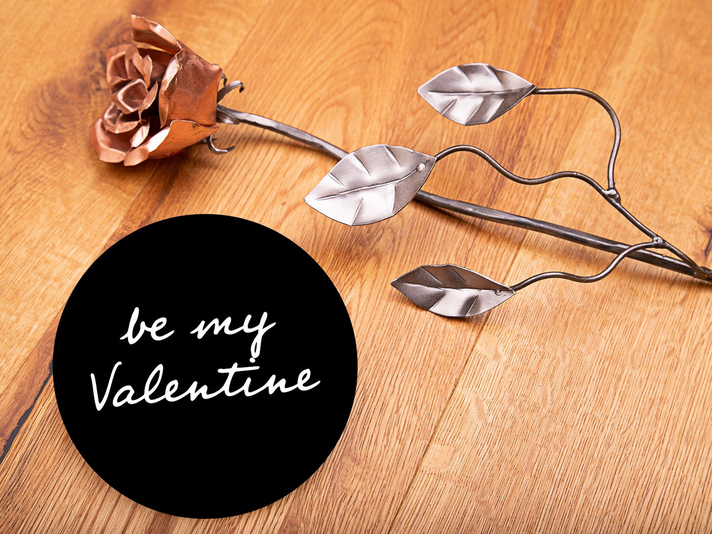 geschmiedete Rose, 50cm mit Kupferblätter (zum Valentinstag / Muttertag)